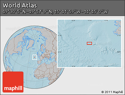 Gray Location Map of the Area around 49° 43' 37" N, 15° 13' 29" W, hill shading