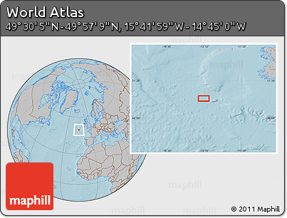 Gray Location Map of the Area around 49° 43' 37" N, 15° 13' 29" W, hill shading