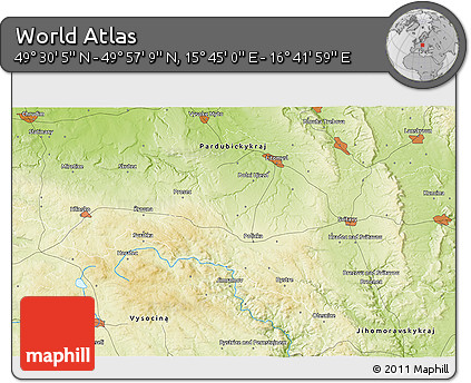 Physical 3D Map of the Area around 49° 43' 37" N, 16° 13' 30" E