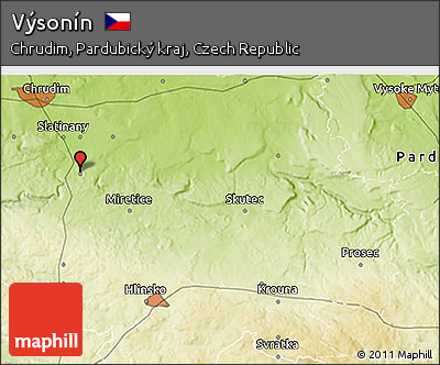 Physical 3D Map of Výsonín