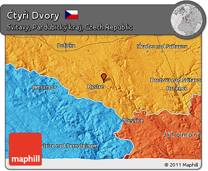 Political 3D Map of Čtyři Dvory