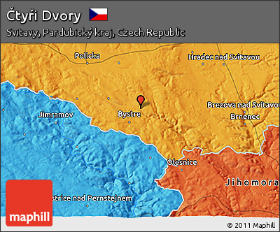 Political 3D Map of Čtyři Dvory