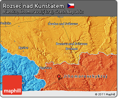 Political 3D Map of Rozseč Nad Kunštátem