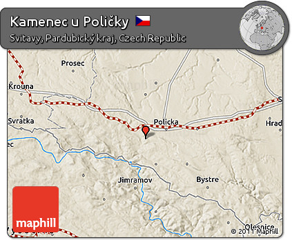 Shaded Relief 3D Map of Kamenec U Poličky
