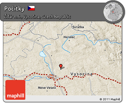 Shaded Relief 3D Map of Počítky