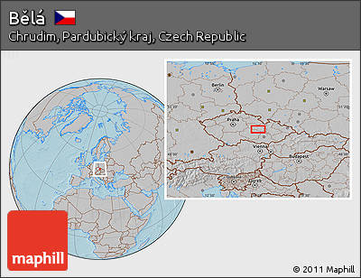 Gray Location Map of Bělá, hill shading