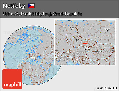 Gray Location Map of Netřeby, hill shading