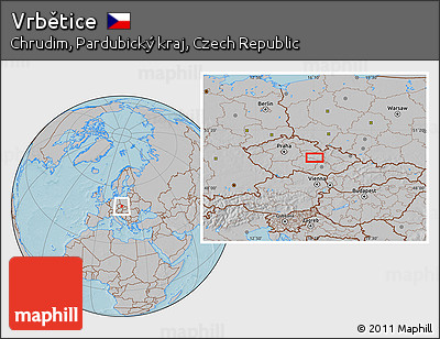 Gray Location Map of Vrbětice, hill shading