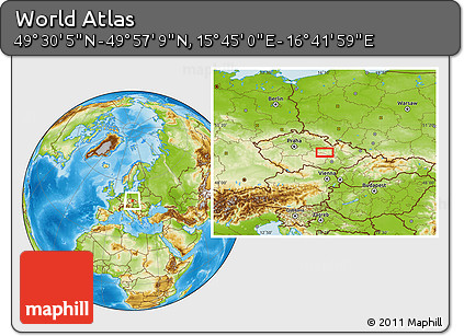 Physical Location Map of the Area around 49° 43' 37" N, 16° 13' 30" E