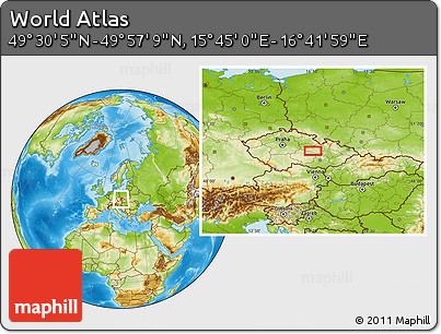 Physical Location Map of the Area around 49° 43' 37" N, 16° 13' 30" E