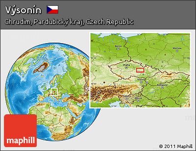 Physical Location Map of Výsonín