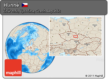 Shaded Relief Location Map of Hlinné