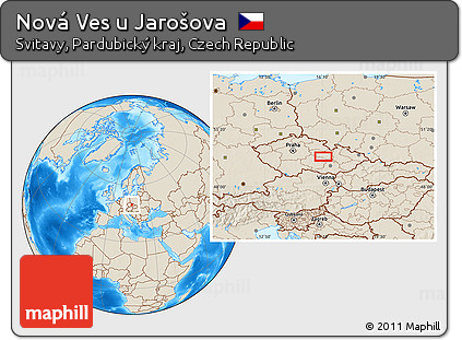 Shaded Relief Location Map of Nová Ves U Jarošova