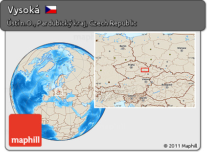 Shaded Relief Location Map of Vysoká