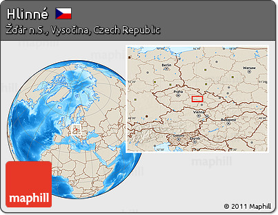 Shaded Relief Location Map of Hlinné