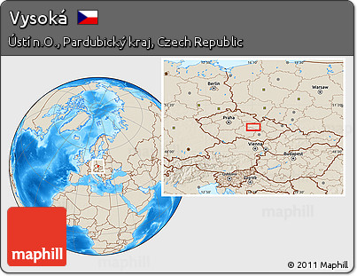 Shaded Relief Location Map of Vysoká