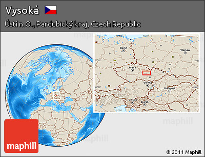 Shaded Relief Location Map of Vysoká