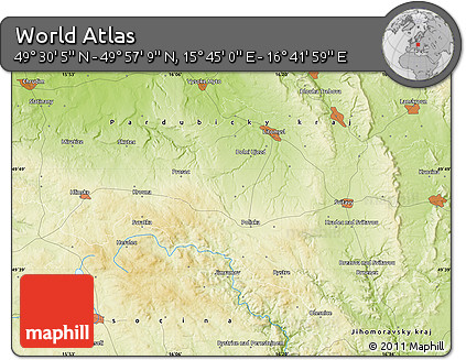 Physical Map of the Area around 49° 43' 37" N, 16° 13' 30" E