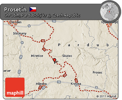 Shaded Relief Map of Prosetín