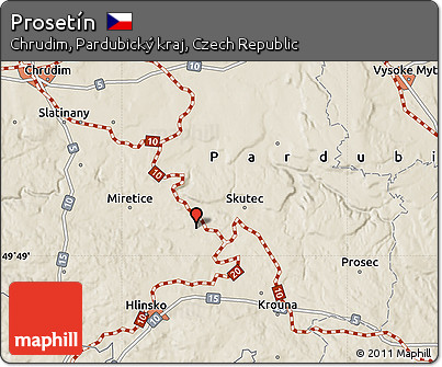 Shaded Relief Map of Prosetín