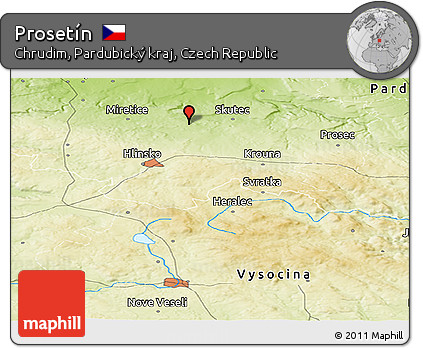 Physical Panoramic Map of Prosetín
