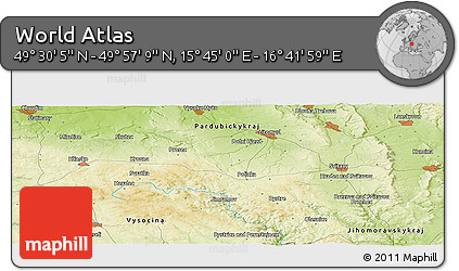 Physical Panoramic Map of the Area around 49° 43' 37" N, 16° 13' 30" E