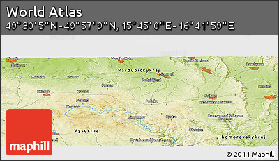 Physical Panoramic Map of the Area around 49° 43' 37" N, 16° 13' 30" E