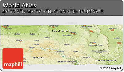 Physical Panoramic Map of the Area around 49° 43' 37" N, 16° 13' 30" E
