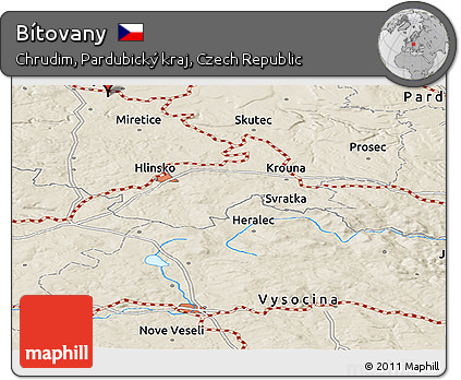Shaded Relief Panoramic Map of Bítovany