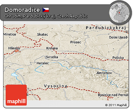 Shaded Relief Panoramic Map of Domoradice