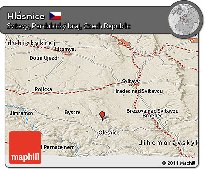 Shaded Relief Panoramic Map of Hlásnice