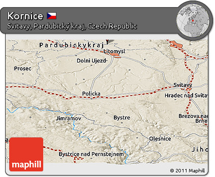 Shaded Relief Panoramic Map of Kornice