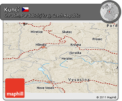 Shaded Relief Panoramic Map of Kunčí