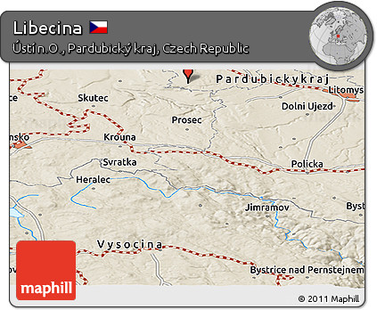 Shaded Relief Panoramic Map of Libecina