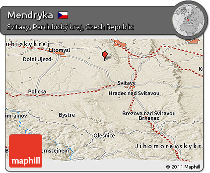 Shaded Relief Panoramic Map of Mendryka