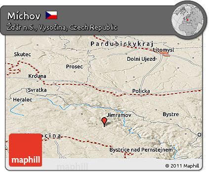 Shaded Relief Panoramic Map of Míchov