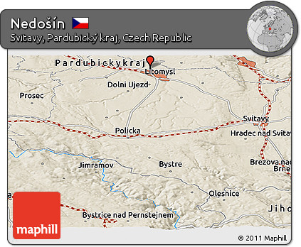 Shaded Relief Panoramic Map of Nedošín