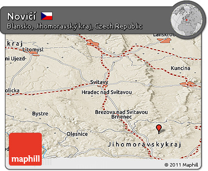 Shaded Relief Panoramic Map of Novičí