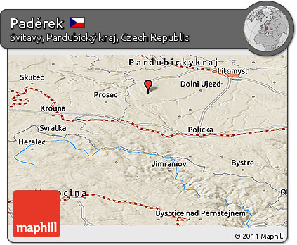Shaded Relief Panoramic Map of Paděrek