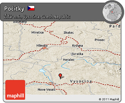 Shaded Relief Panoramic Map of Počítky