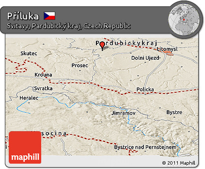 Shaded Relief Panoramic Map of Příluka
