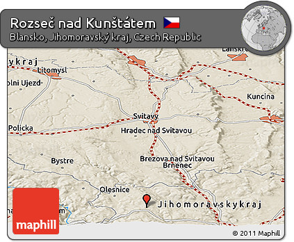 Shaded Relief Panoramic Map of Rozseč Nad Kunštátem