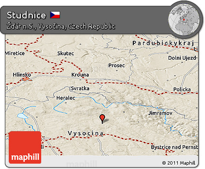 Shaded Relief Panoramic Map of Studnice