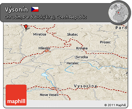 Shaded Relief Panoramic Map of Výsonín