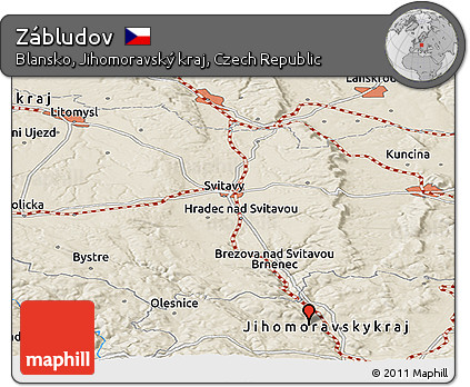 Shaded Relief Panoramic Map of Zábludov