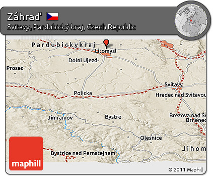 Shaded Relief Panoramic Map of Záhraď