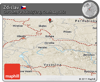 Shaded Relief Panoramic Map of Zdislav