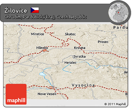 Shaded Relief Panoramic Map of Žilovice