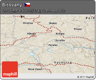 Shaded Relief Panoramic Map of Bítovany