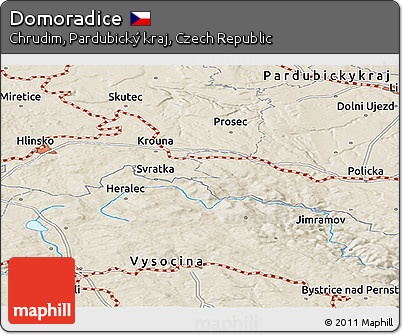 Shaded Relief Panoramic Map of Domoradice
